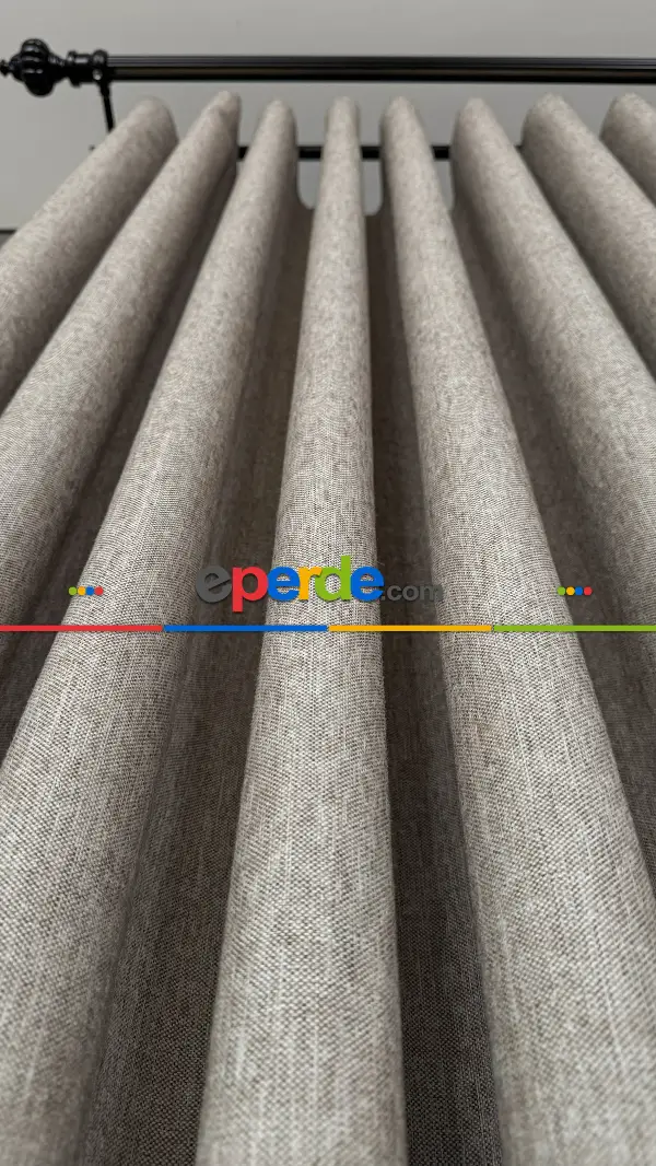 Bej Düz Naturel Keten S Pile Fon Perde, Premium Kalite Serisi Ağır Gramajlı