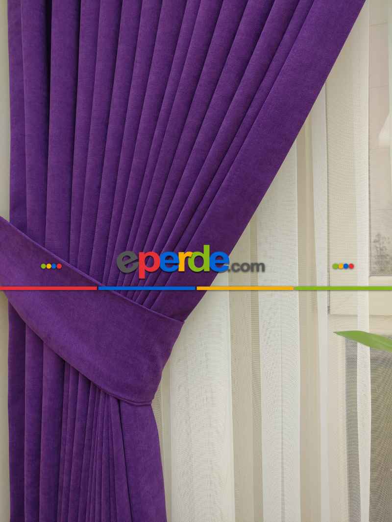 Mor Rengi - Düz Fon Perde ( Dökümlü Fon Perde)- Mor