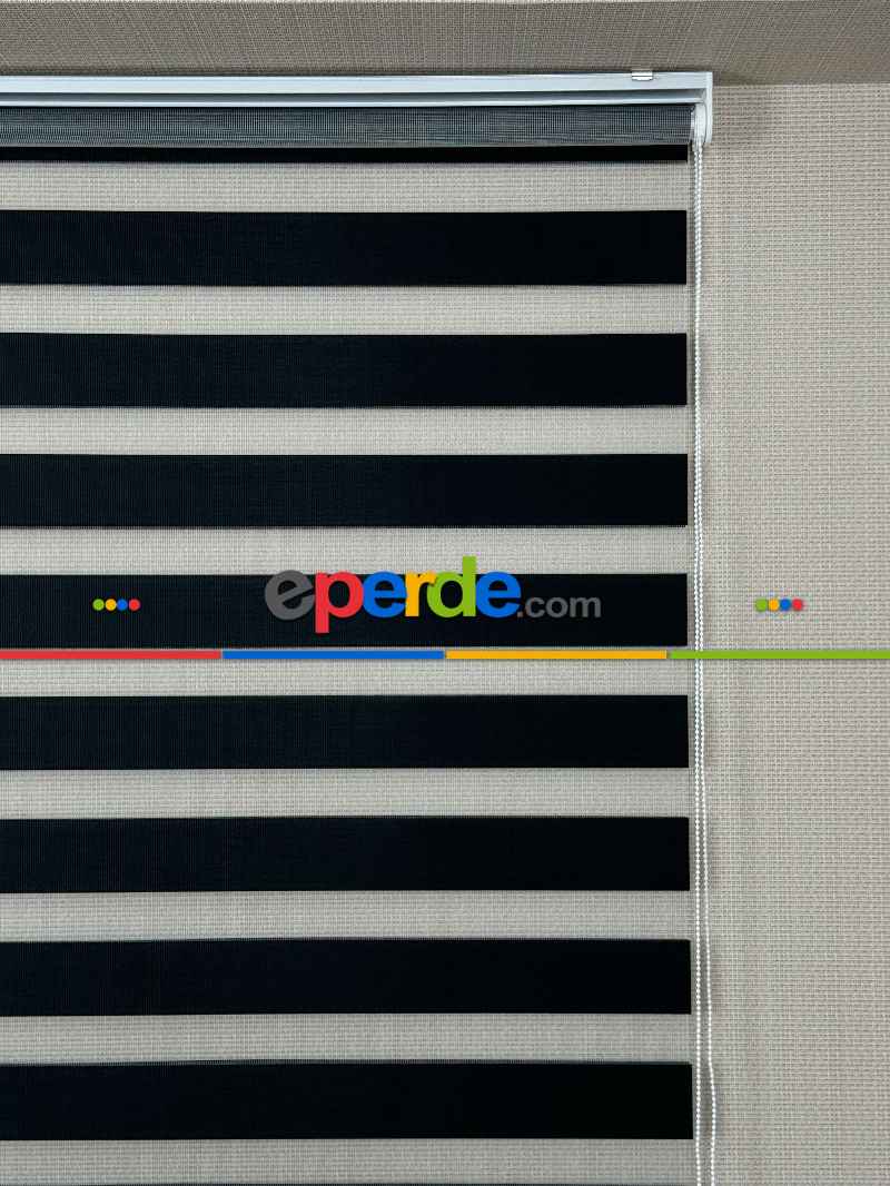 Mutfak Siyah Düz Zebra Perde, Standart Metal Kasalı Yüksek Kalite Kornişe Kolay Montaj Seçenekli