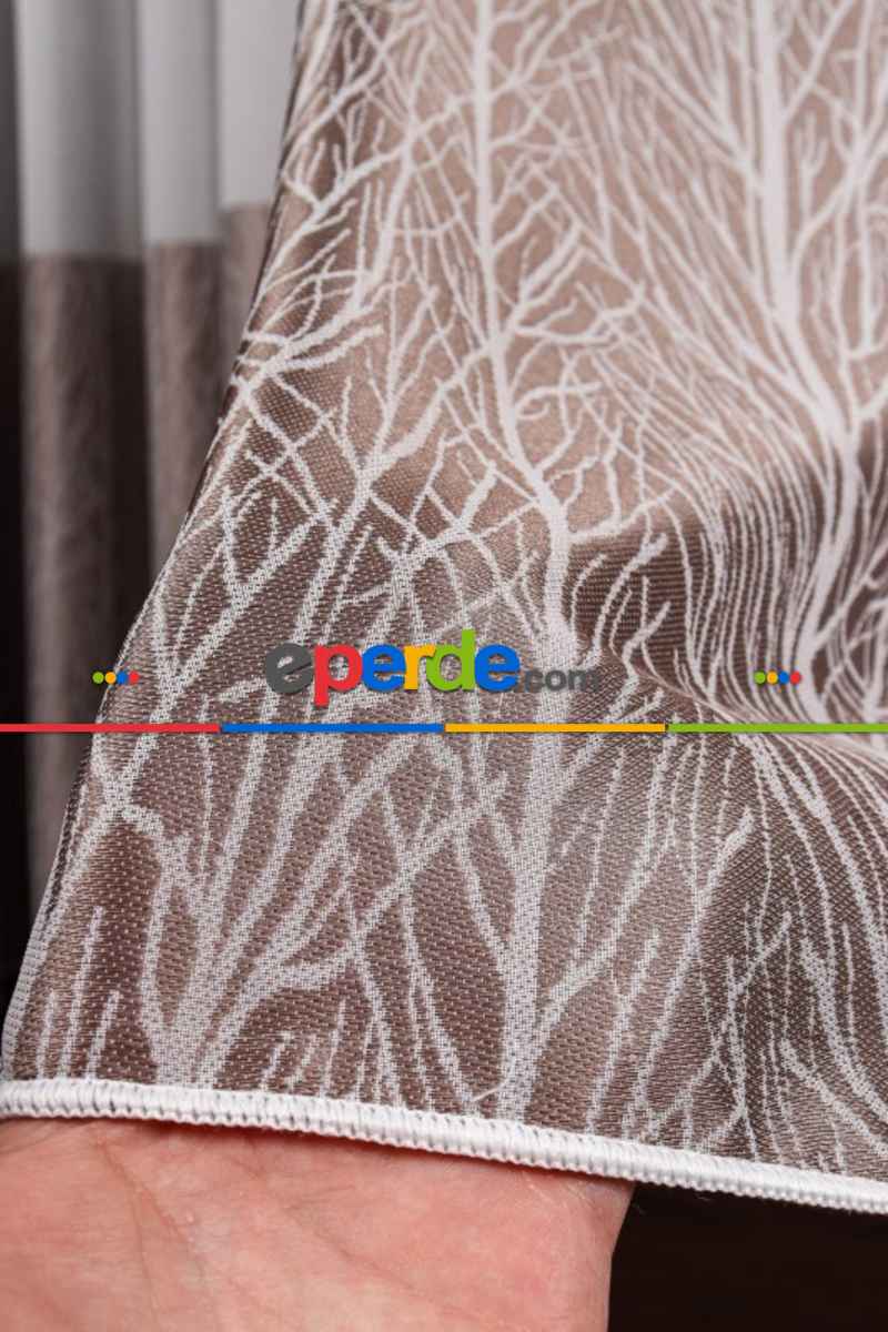 Salon Tül Modelleri - Keten Etek Dokuma Ekru-gri Tül Perde