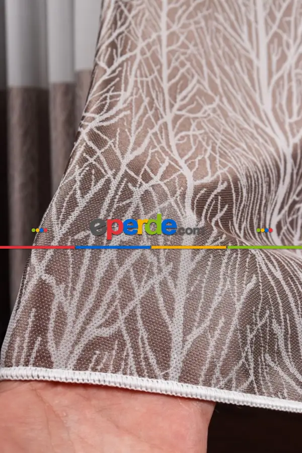 Salon Tül Modelleri - Keten Etek Dokuma Ekru-gri Tül Perde