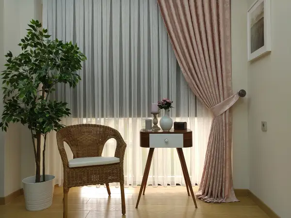 Pudra Renk Jakar Desenli Fon Perde- Pudra