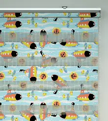 Bebek Odası Zebra Perde - Denizci Desen Baskılı Zebra Perde- Mavi-Sarı-Beyaz