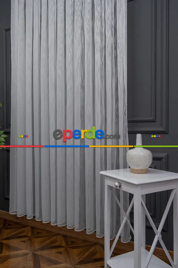 Salon - Düz Simli Düz Tül Perde - Ekru