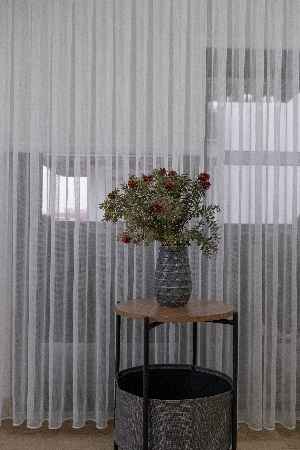 Hazır Ölçü Çizgili Düz Tül Perde - Sedef Simli Tül - Ütü İstemez - Kurşunlu Tül