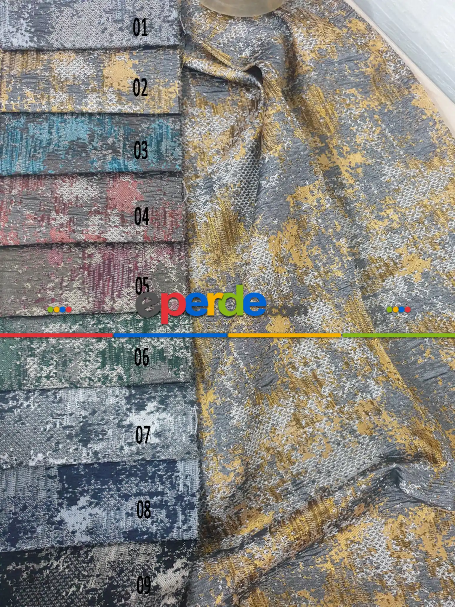 Geniş Enli Jakarlı Dokuma Salon Yatak Odası Lüks Perdeler 9 Renkli -yeşil Gri Hardal