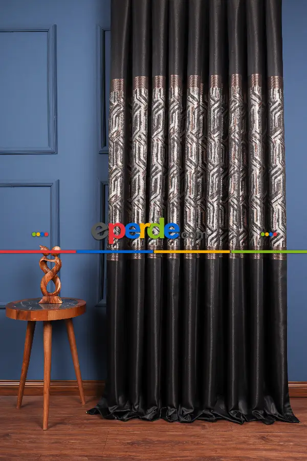 Yatak Odası - Lizbon Siyah-gold Pano Fon Perde