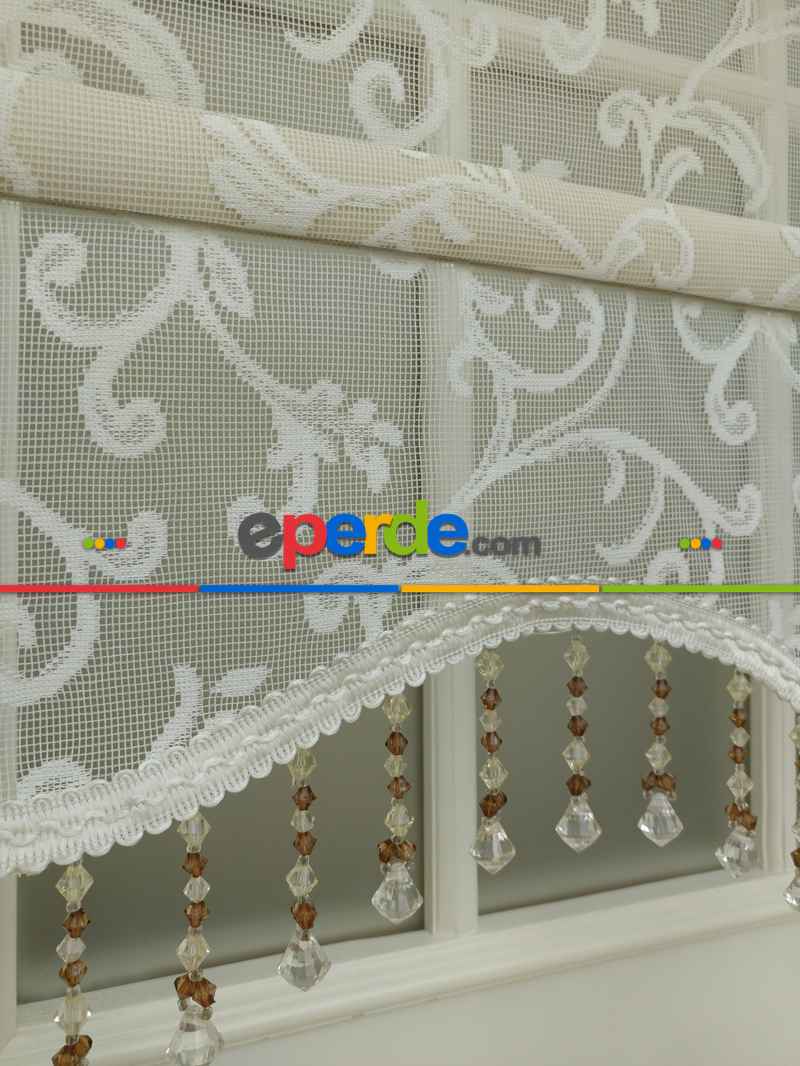 Yatak Odası - Yeni Sezon!! Çiftli Sistem Tül Stor Perde Ve Stor Perde- Şal Desen Ekru