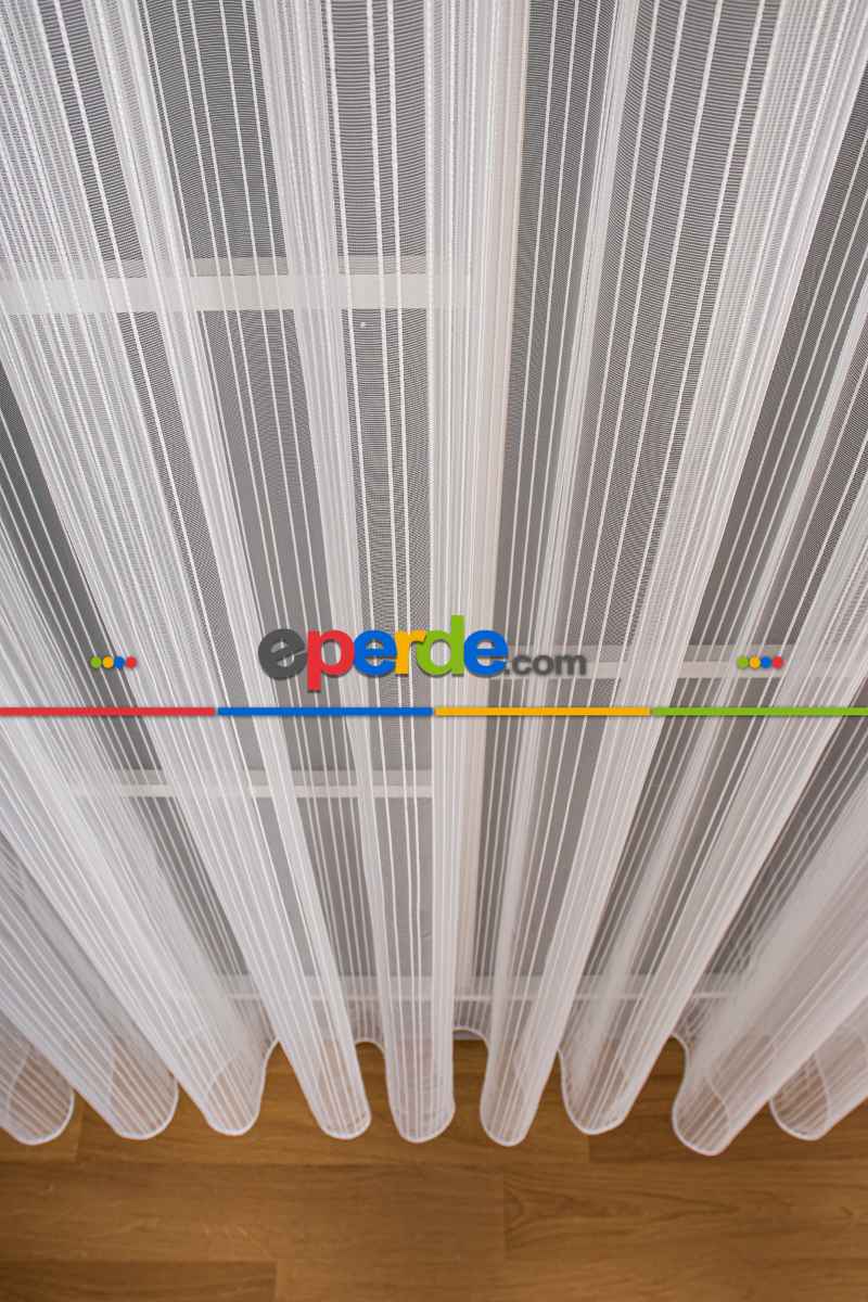 Mutfak Tül Perde - Pileli Düz Mutfak Perdesi- Ekru