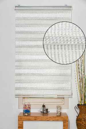 Pilise Star Gümüş Simli Pliseli Zebra Perde- Beyaz-gümüş-gümüş Simli