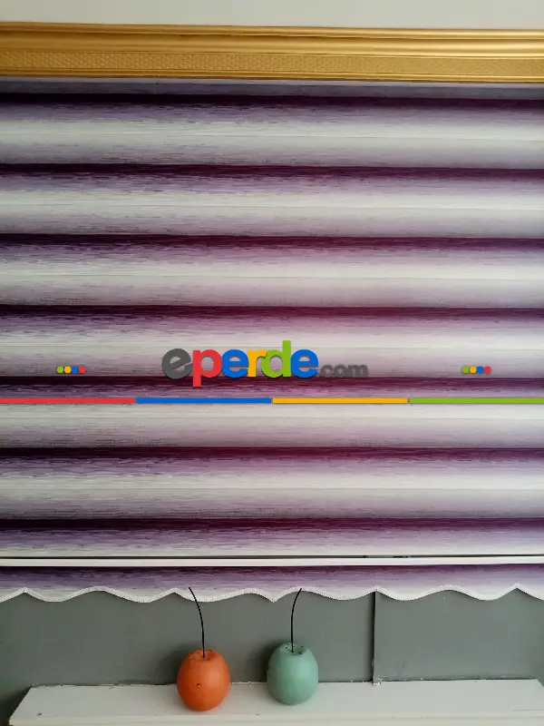 Zebra Perde 2021 Sezonu Mor Ve Beyaz Renk Geçişli Jakarlı A Kalite Zebraperde