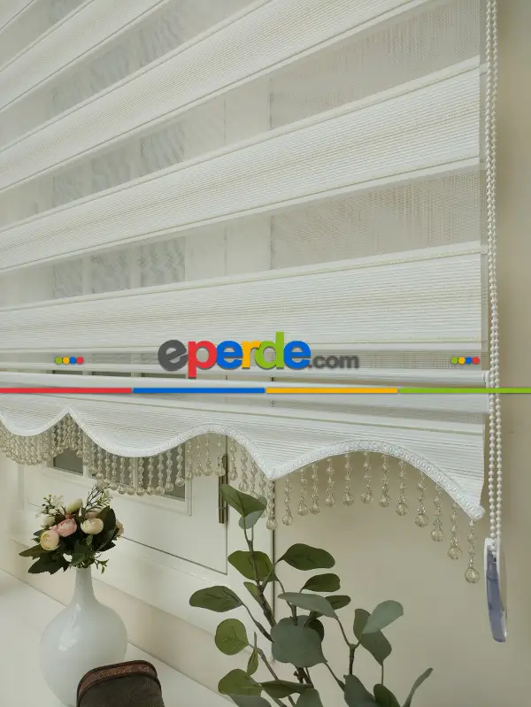 Zebra Perde - Micro Pilise - Simli Renk Geçişli Zebra Perde- Altın Simli-Ekru