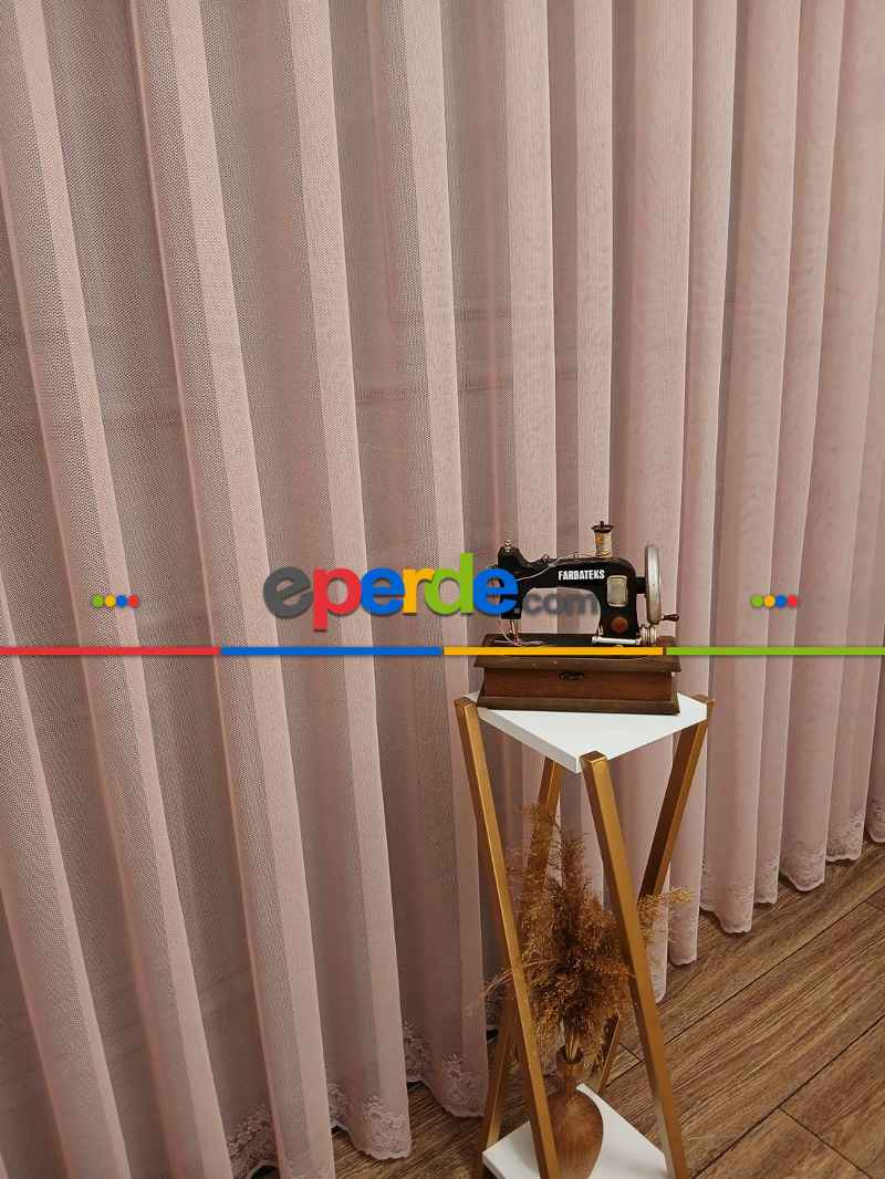 Taç Cemre Düz Örme Pudra Kırışmaz Ütü İstemez Tül Perde