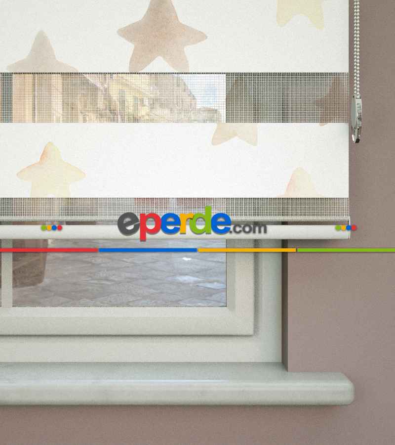 Yıldız Desenli Baskılı Zebra Perde- Çok Renkli