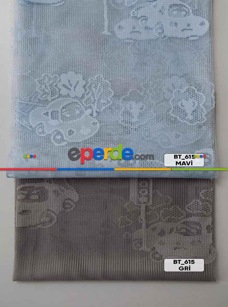 Araba Desenli Ekru Renkli Erkek Çocuk Odası İçin Tül Perde