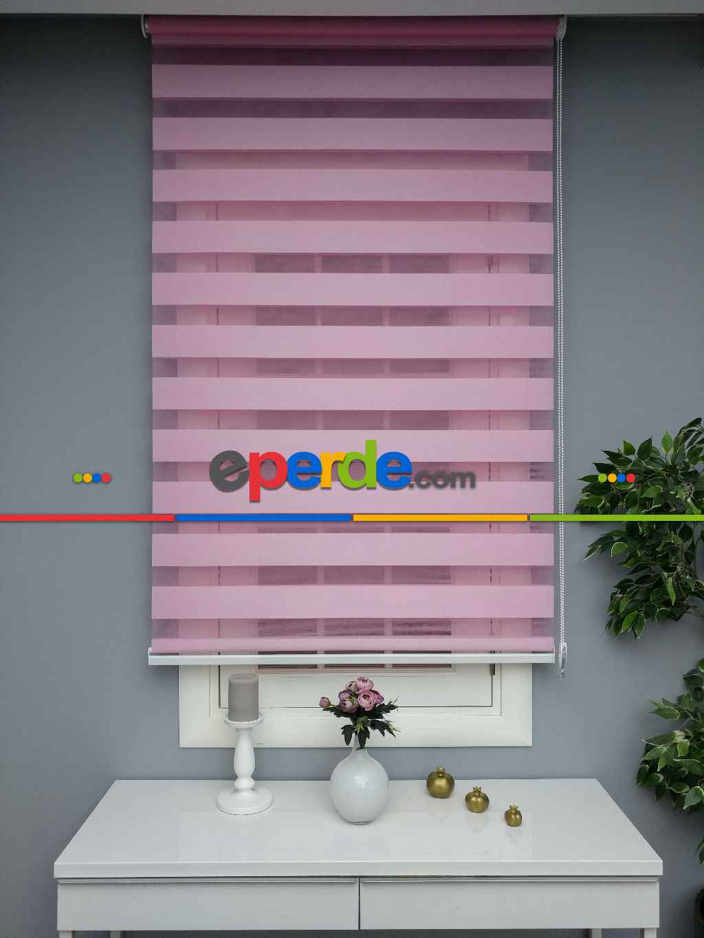 Oturma Odası - Pembe Zebra Perde - Düz Zebra Perde