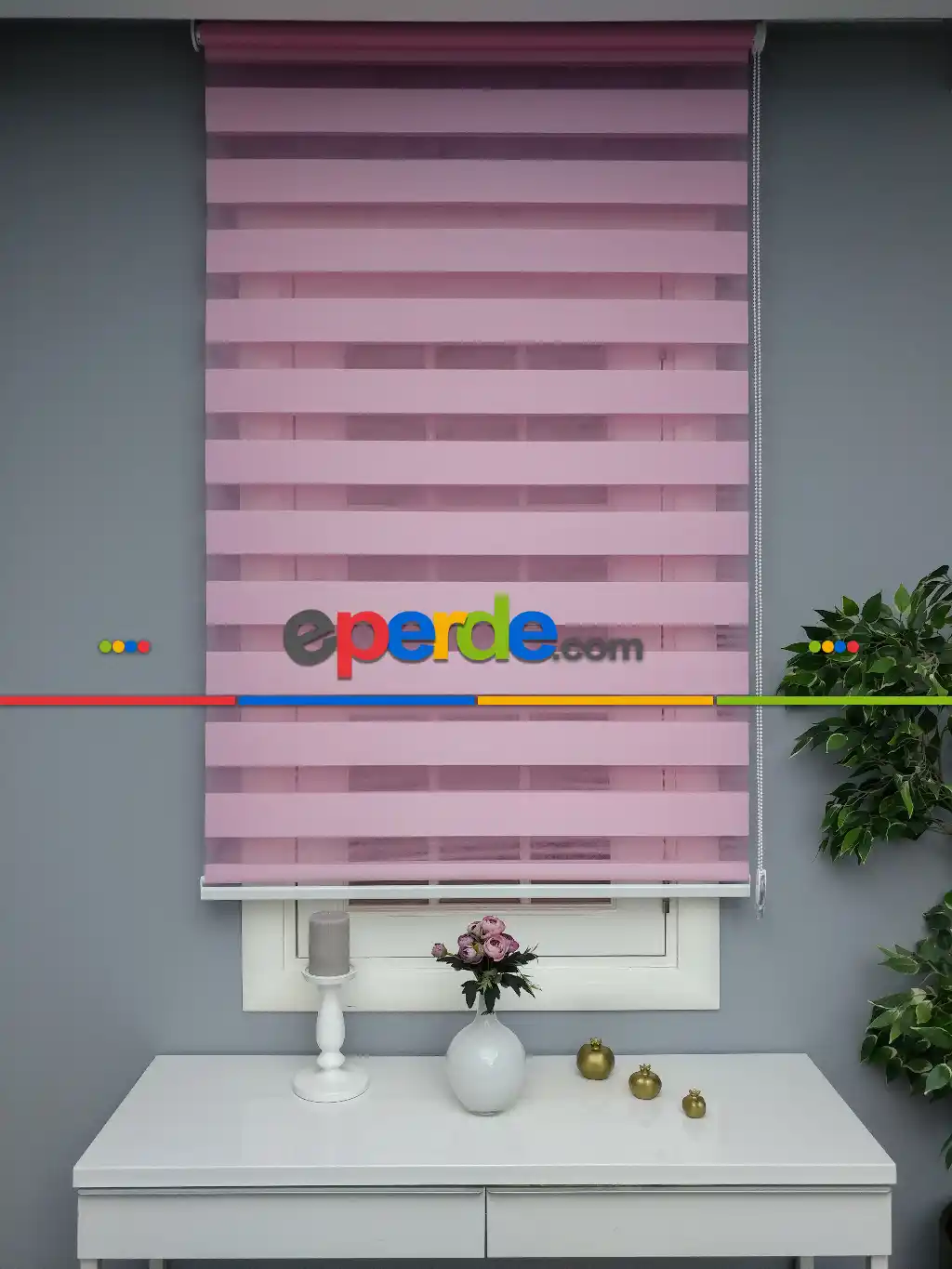 Oturma Odası - Pembe Zebra Perde - Düz Zebra Perde