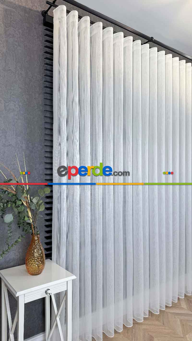 Vakko Simli Zincir Çizgili Tül Perde, Premium Seri Ağır Gramajlı