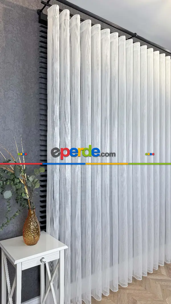 Vakko Simli Zincir Çizgili Tül Perde, Premium Seri Ağır Gramajlı