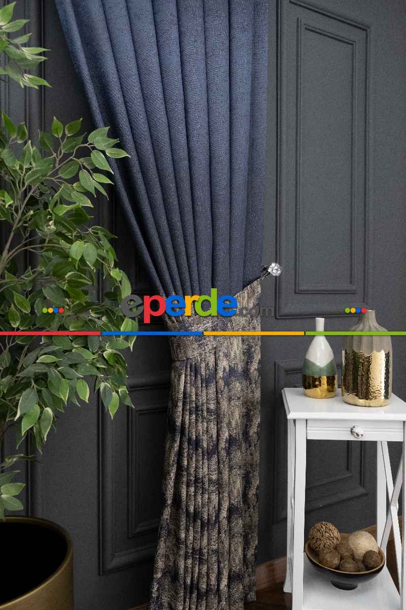 Lacivert Pano Fon Gramajlı Dökümlü Jakar Fon Perde (180)- Lacivert