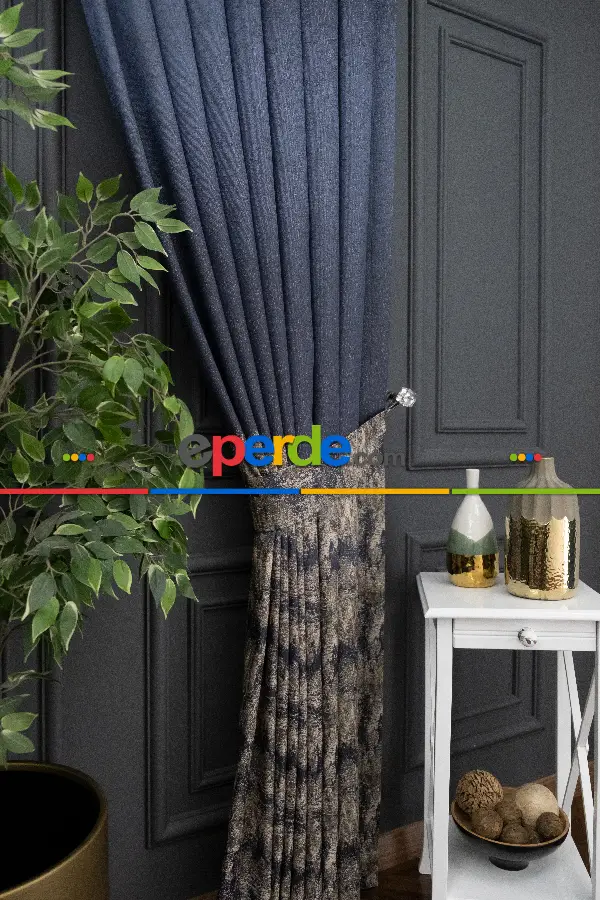 Yatak Odası - Lacivert Pano Fon Gramajlı Dökümlü Jakar Fon Perde (180)- Lacivert