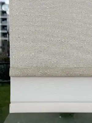 Ekru Krem Simli Çiftli Sistem Tül Stor Perde, Standart Metal Kasalı Yüksek Kalite Kornişe Kolay Montaj Seçenekli