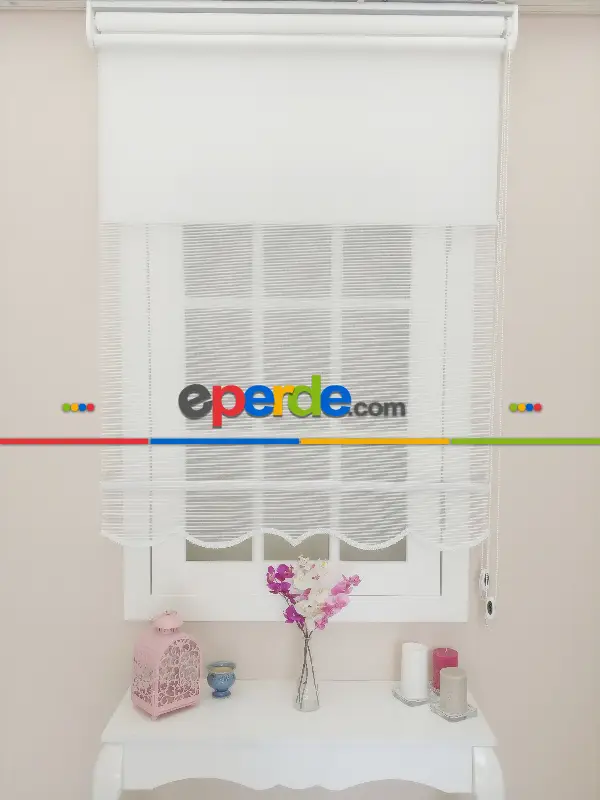 Çift Sistem Tül Stor Perde Clısson Series 1641- Beyaz İnce Çizgili Kare Sanal