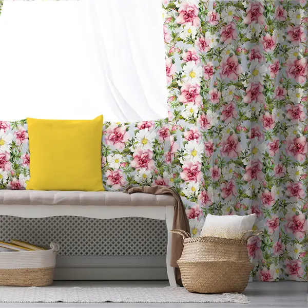 Çiçek Desenli Fon Perde Evim K-164 Kumaşı Kalındır Duck Bezi Değildir