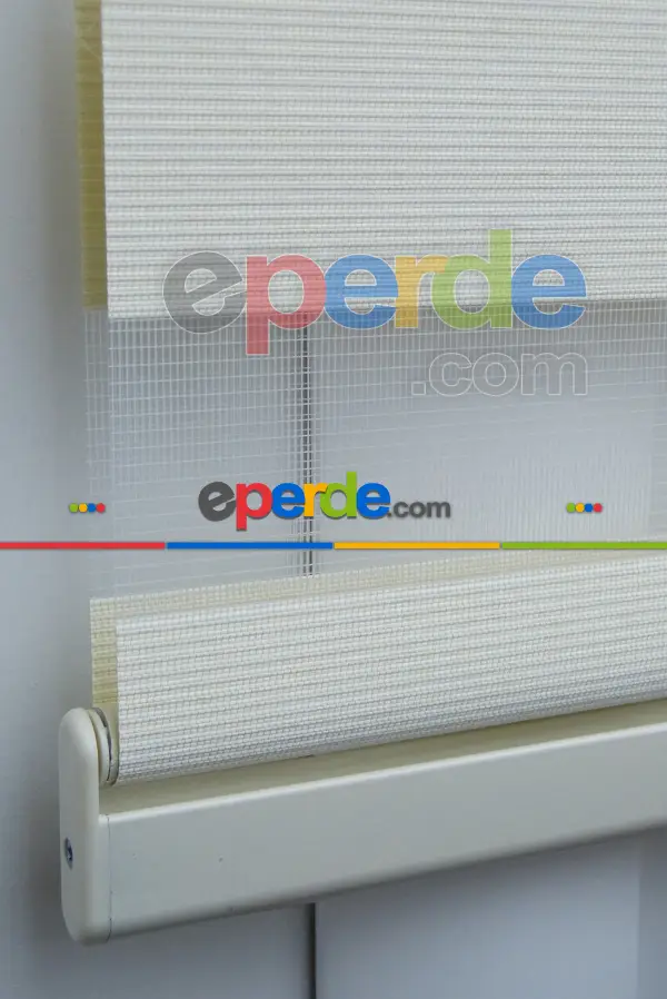 New Krem Düz Bambu Zebra Perde- Krem Açık