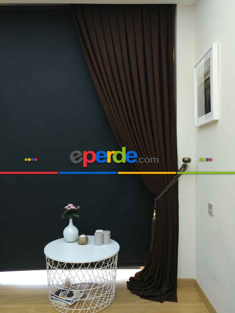 Düz Renk Dökümlü Fon Perde (180)- Kahve