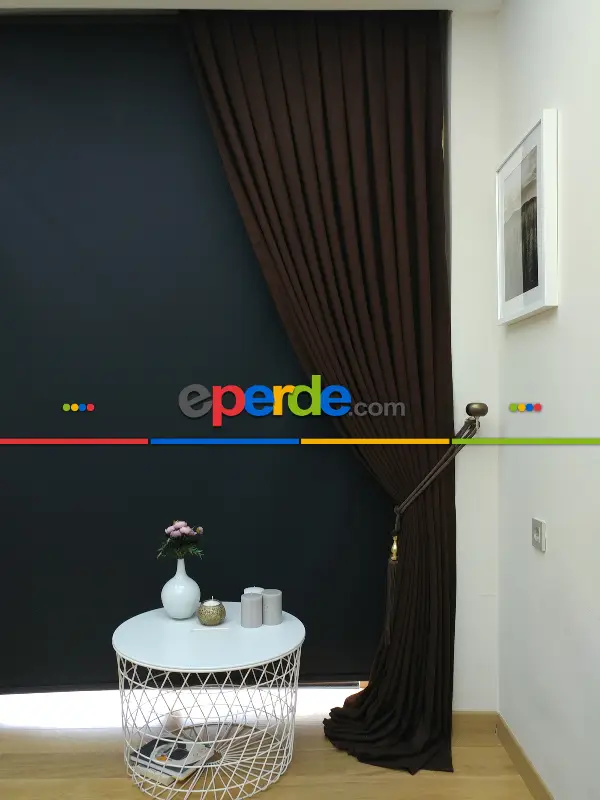 Düz Renk Dökümlü Fon Perde (180)- Kahve