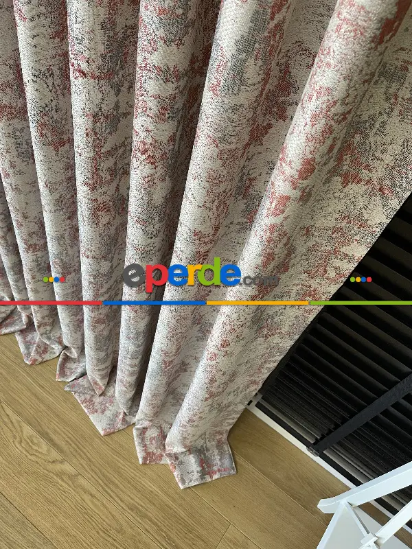 Yatak Odası - Bej Kiremit Desenli Jakar Fon Perde - Gri-füme-antrasit-kiremit Rengi