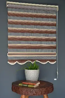 Halim Perdesan Yz-04 Krem & Koyu Kahverengi Renk Etekli Veya Eteksiz Zebra Stor Perde