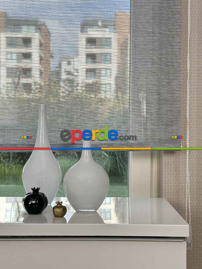 Salon Gri Tül Stor Perde, Standart Metal Kasalı Yüksek Kalite Kornişe Kolay Montaj Seçenekli