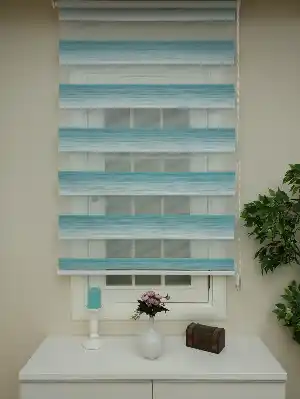 Zebra Perde - Geçişli Kırık Pileli Zebra Perde- Turkuaz Yeşili Ara Renk
