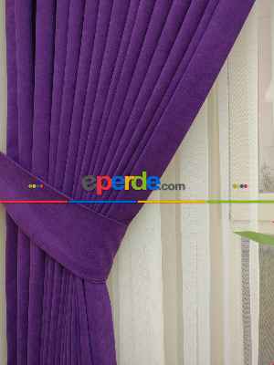 Mor Rengi - Düz Fon Perde ( Dökümlü Fon Perde)- Mor