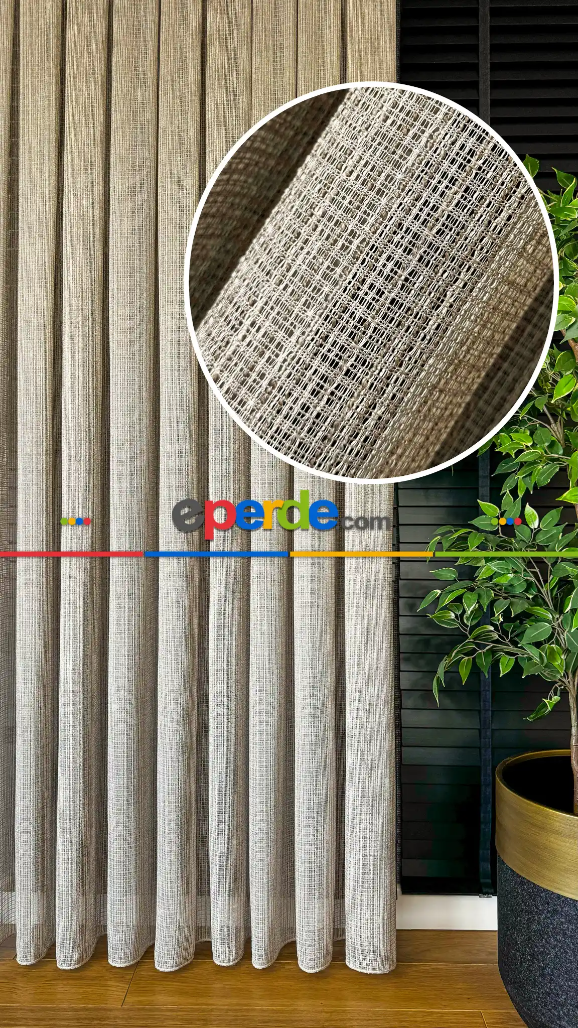 Açık Kahve Özel Dokuma, Özel İplik Keten Düz Tül Perde - Ağır Gramajlı Premium