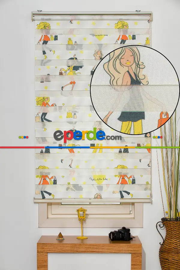 Çocuk Odası - Fashion Desenli Zebra Perde- Sarı