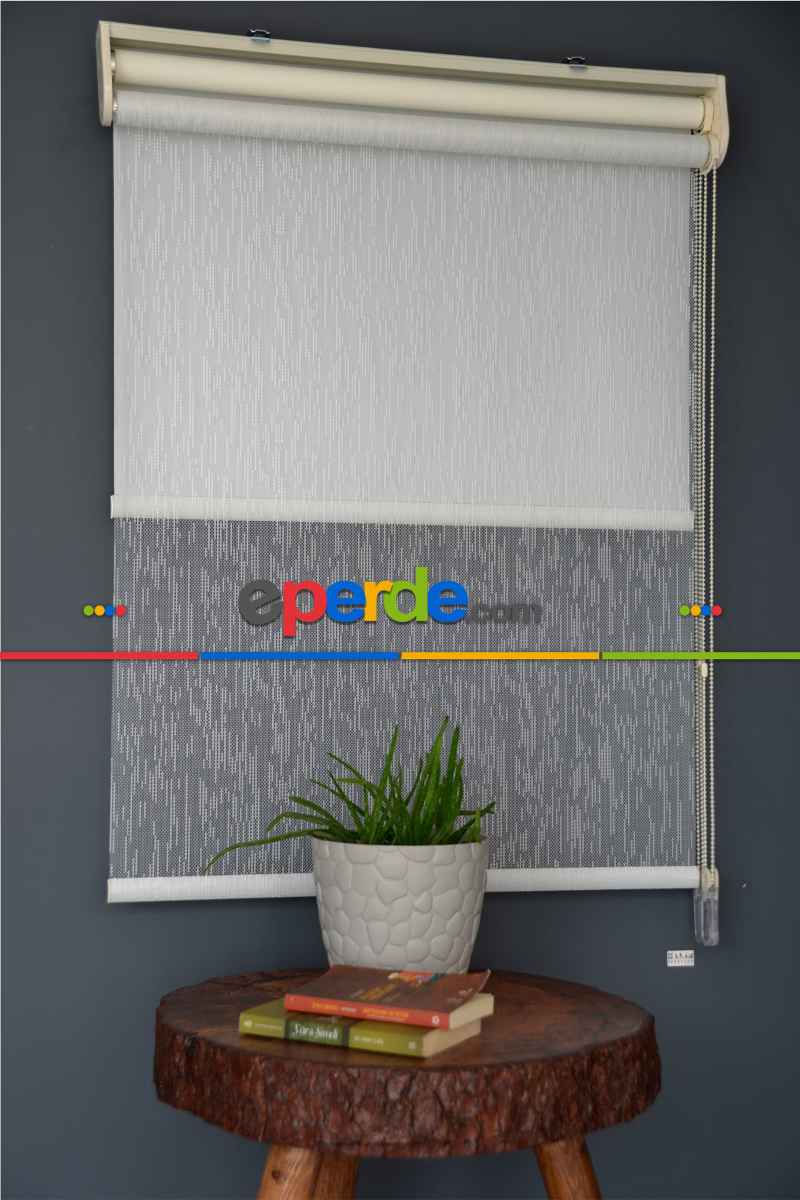 Halim Perdesan Dacuz-211 Beyaz Renk Etekli Veya Eteksiz Çift Mekanizmalı Tül Stor Perde