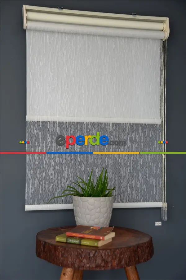 Halim Perdesan Dacuz-211 Beyaz Renk Etekli Veya Eteksiz Çift Mekanizmalı Tül Stor Perde