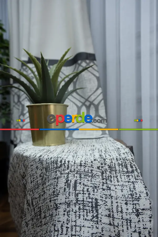 Modern Pano Fon Perde Bantlı Çift Renk - 503- Siyah-gri-füme-antrasit-bej-füme