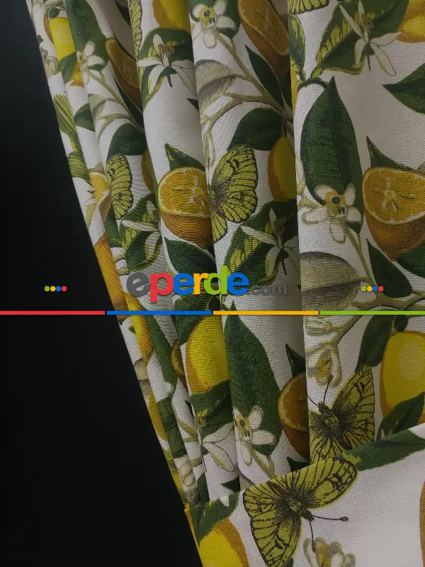 Limon Desenli Fon Perde (leke Tutmaz)- Yeşil-Sarı