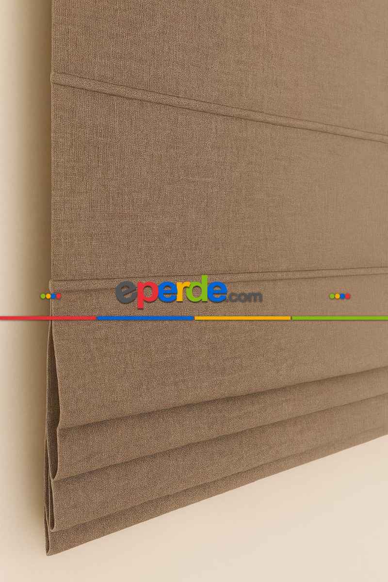 Katlamalı Tül Perde – Kahverengi Kalın Keten Dokulu Mekanizmalı Perde