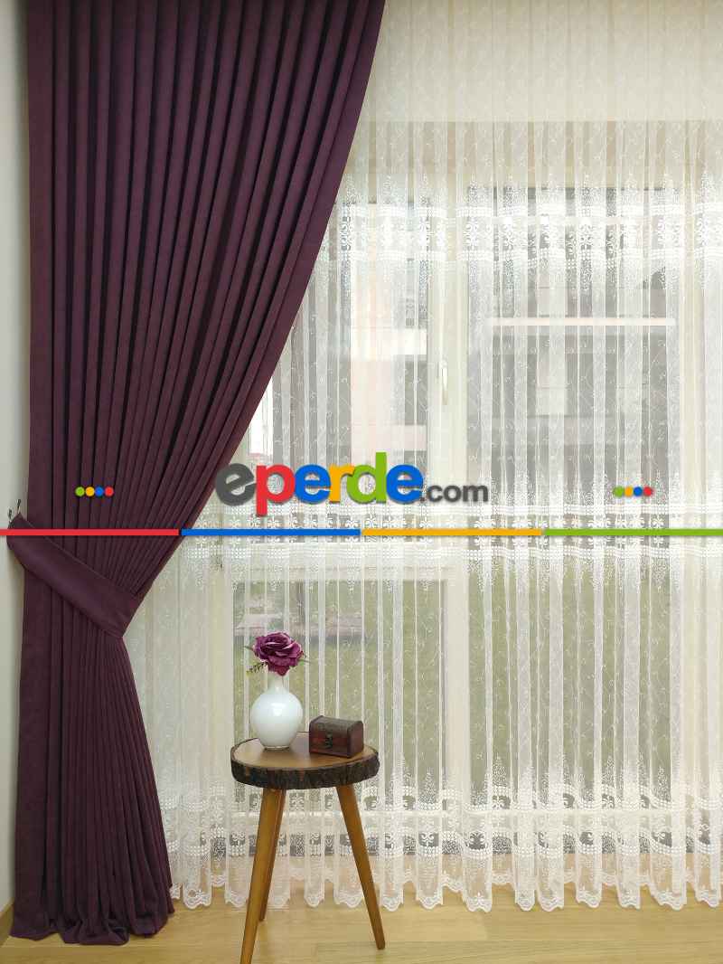 Saon Perdesi - Mürdüm Düz Sade Fon Perde (  Dökümlü Fon )- Mürdüm