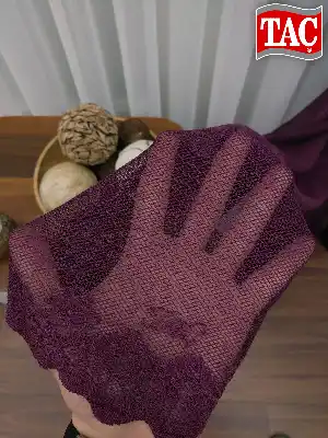 Patlıcan Moru - Damask Desenli Taç Tül Fon Perde- Mor Patlıcan Moru