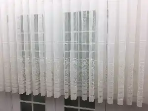 Enine Çizgili Desenli Tül Perde- Ekru