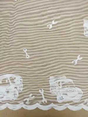 Şimşek Mcqueen Krem - Erkek Çocuk Odası Tül Perde Arabalı- Krem