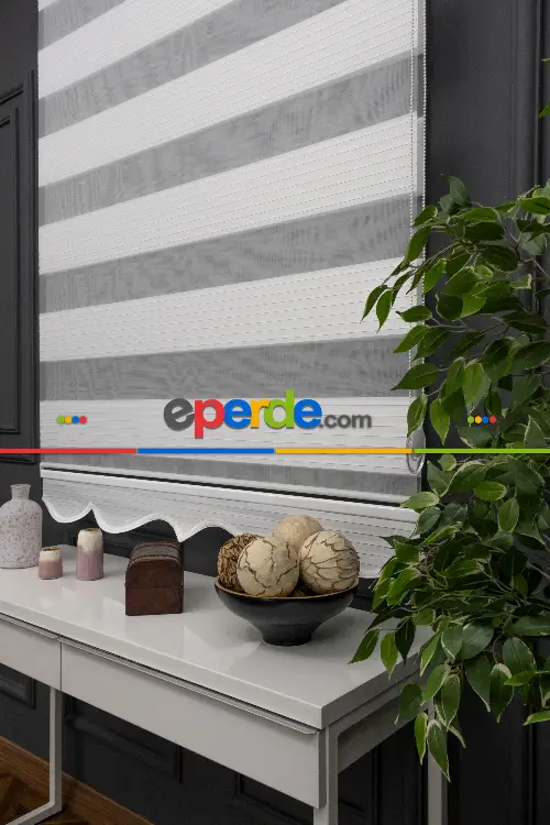 80x200 Hazır Ekru Geniş Plise Zebra Perde