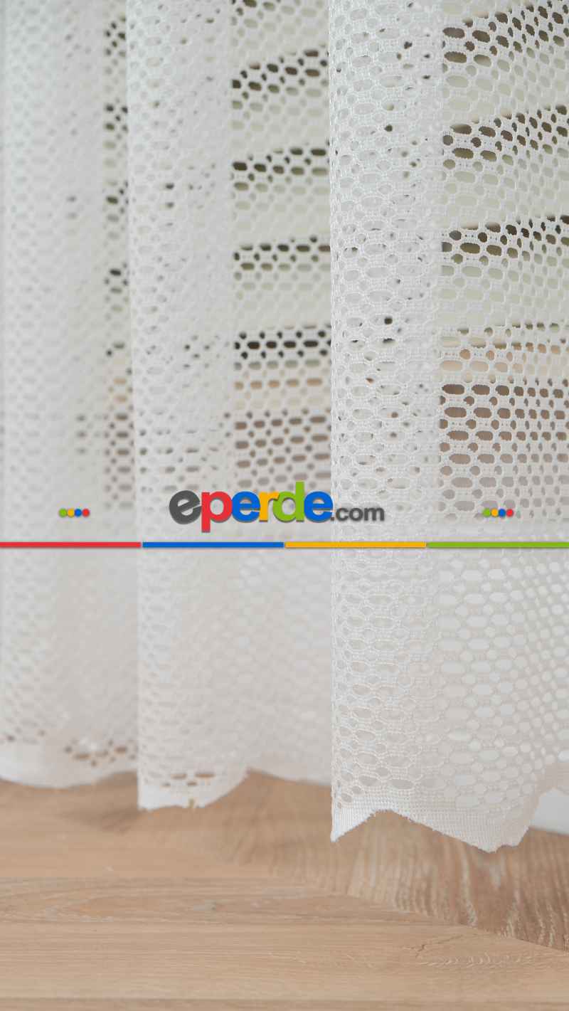 Ekru Çizgili Bantlı Keten Şantuk Tül Perde, Ağır Gramajlı Premium Seri