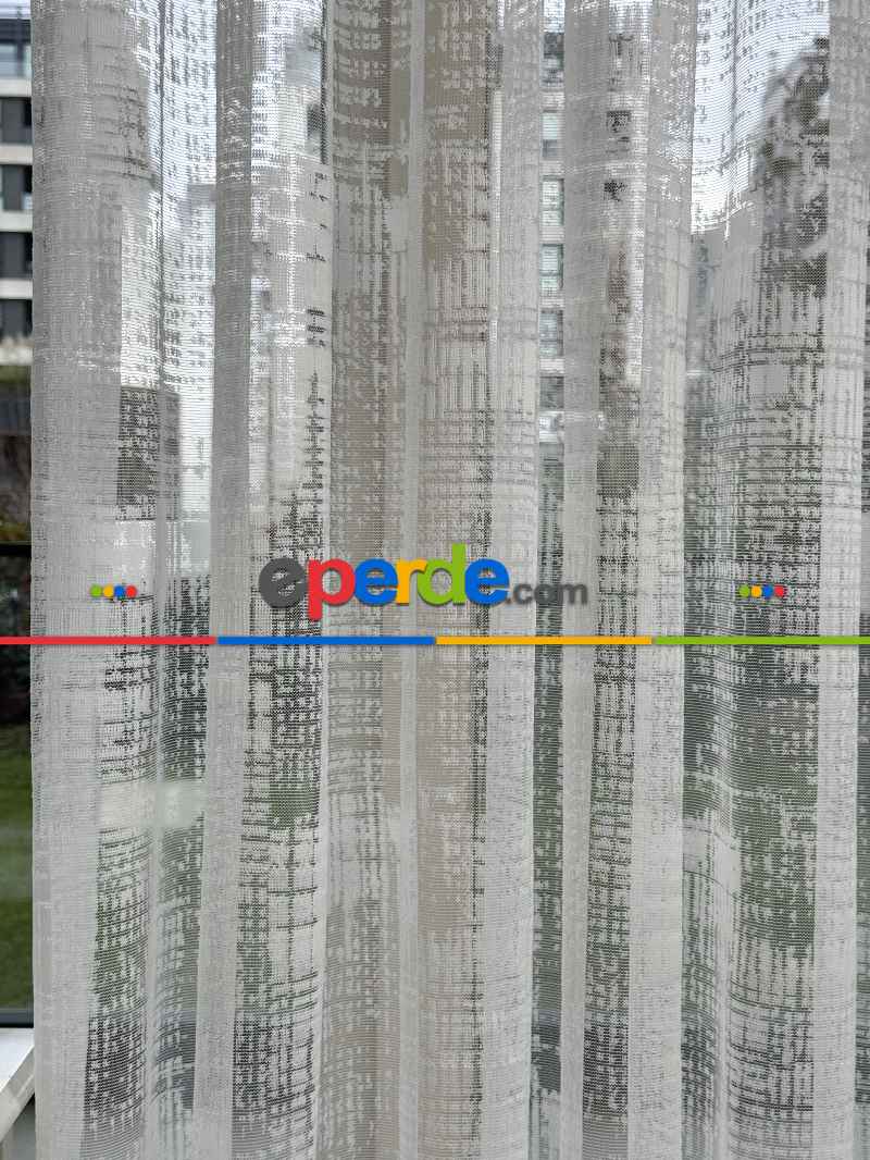 Oturma Odası - Desenli Fransız Dantel Örme Tül Perde, Desenli Ütü İstemeyen Tül